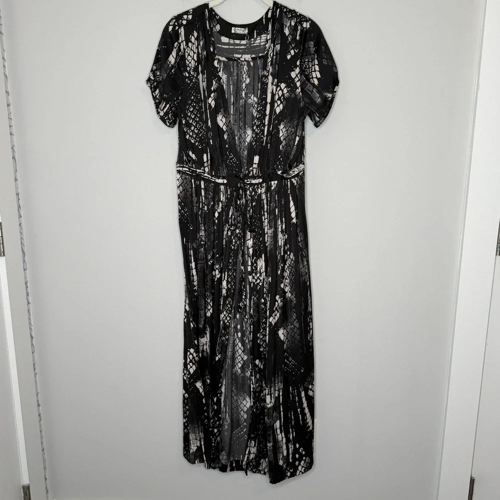 Intimately Free People Black White Snakeskin Print Maxi Kimono Small Deep V-Neck